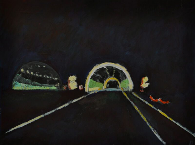 Out Of The Night. Autobahn Imperia–Mailand, 2012, Tempera auf Papier, 23 x 30,5 cm, Malerei aus der Serie «Out Of The Night. Autobahn Imperia–Mailand»