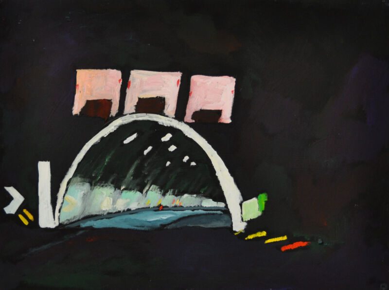 Out Of The Night. Autobahn Imperia–Mailand, 2012, Tempera auf Papier, 23 x 30,5 cm, Malerei aus der Serie «Out Of The Night. Autobahn Imperia–Mailand»