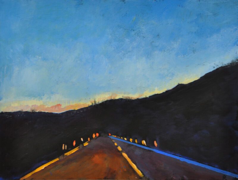 Out Of The Night. Autobahn Imperia–Mailand, 2012, Tempera auf Papier, 23 x 30,5 cm, Malerei aus der Serie «Out Of The Night. Autobahn Imperia–Mailand»
