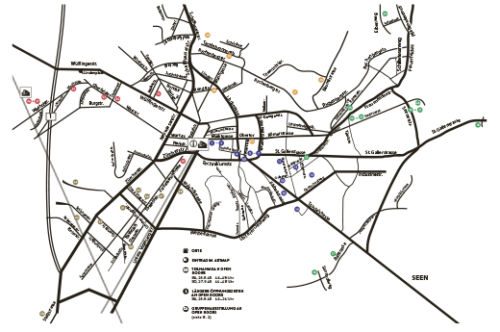 Stadtplan von Winterthur aus dem Open-Doors-Flyer mit farbig markierten Standorten der offenen Ateliers