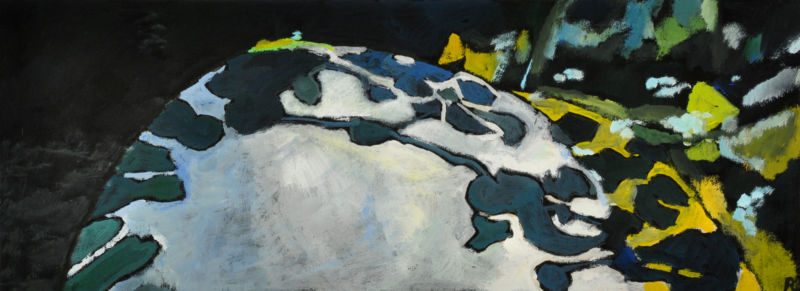 Frühling in Ligurien, 2014, Tempera auf Papier, 15 x 40 cm, Malerei aus der Serie «Frühling»