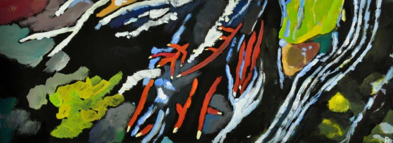 Frühling in Ligurien, 2014, Tempera auf Papier, 15 x 40 cm, Malerei aus der Serie «Frühling»