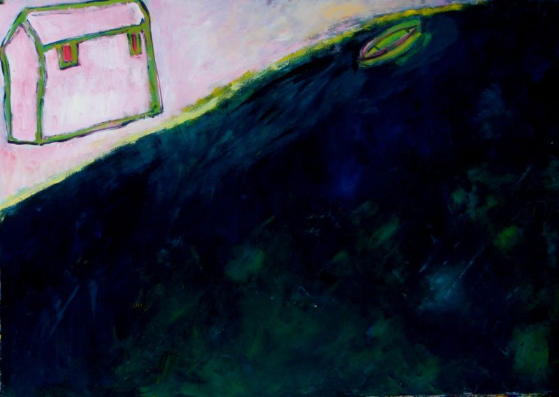 Haus am Fluss, 2007, Gouache auf Papier, 70 x 100 cm, Malerei aus der Serie «Häuser»