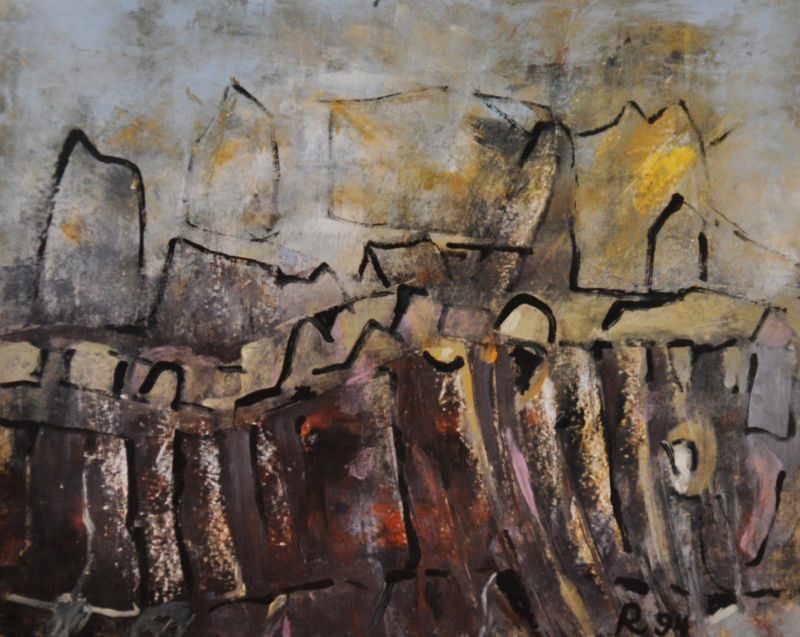 November, 1995, Gouache auf Papier, 50 x 65 cm, Malerei aus der Serie «Häuser»