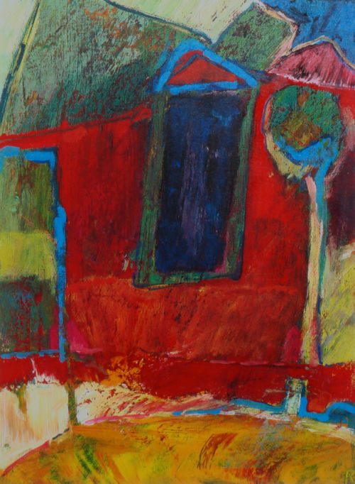 Rotes Haus, 1999, Tempera auf Papier, 30 x 22 cm, Malerei aus der Serie «Häuser»