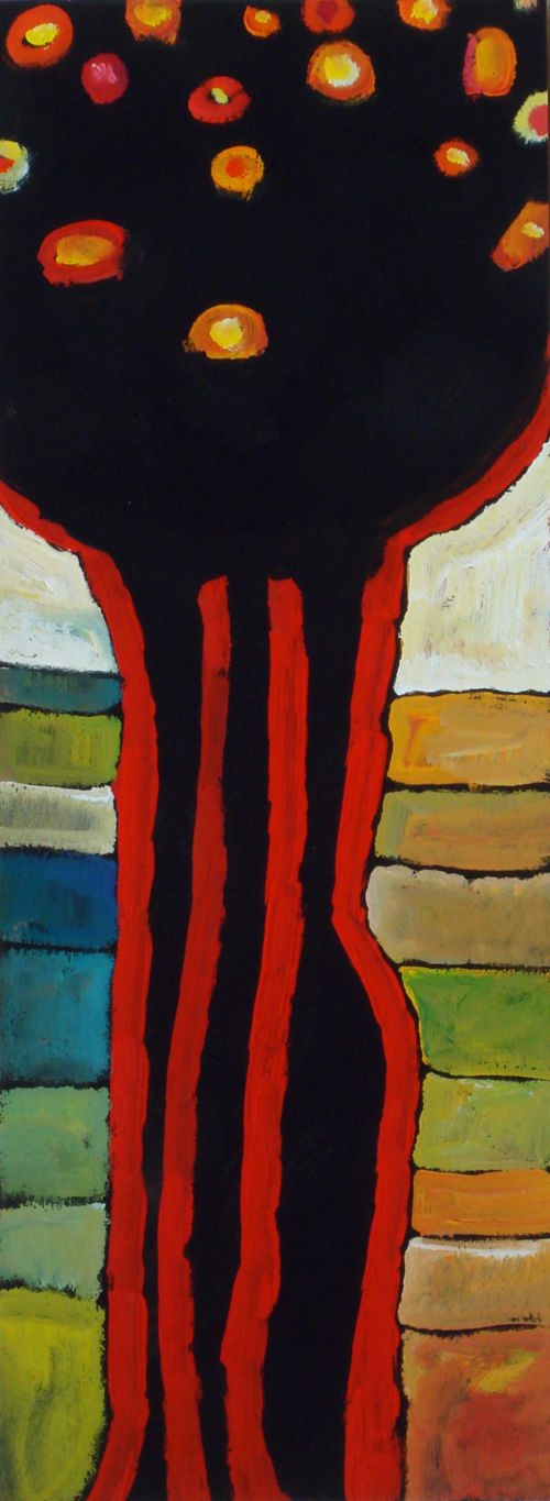Palme, 2007 – 2008, Gouache auf Papier, 40 x 15 cm, Malerei aus der Serie «Palmen und andere Bäume»