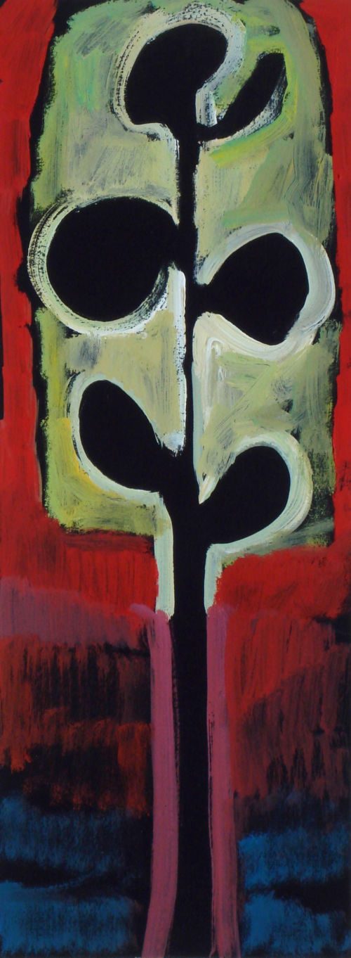 Palme, 2007 – 2008, Gouache auf Papier, 40 x 15 cm, Malerei aus der Serie «Palmen und andere Bäume»