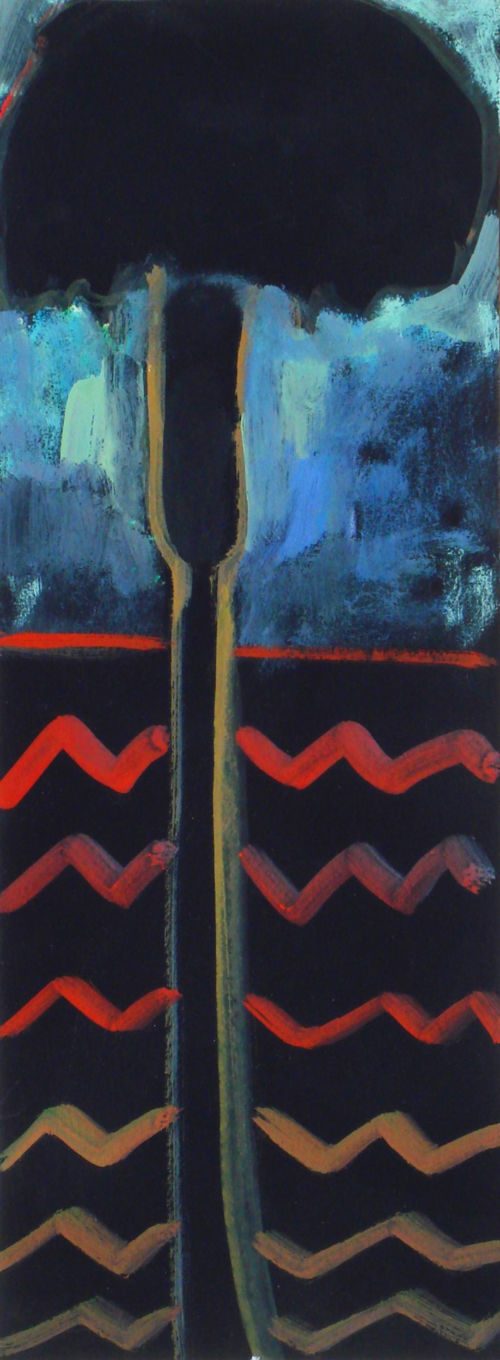 Palme, 2007 – 2008, Gouache auf Papier, 40 x 15 cm, Malerei aus der Serie «Palmen und andere Bäume»