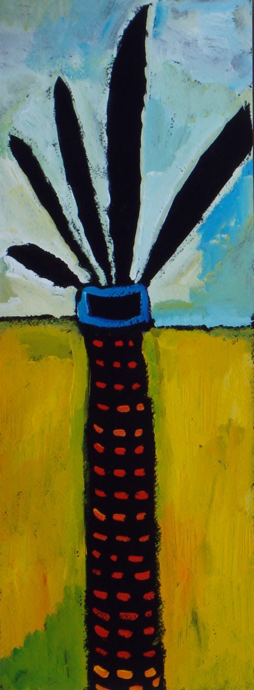 Palme, 2007 – 2008, Gouache auf Papier, 40 x 15 cm, Malerei aus der Serie «Palmen und andere Bäume»