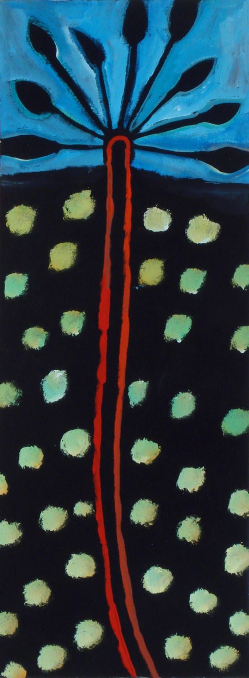Palme, 2007 – 2008, Gouache auf Papier, 40 x 15 cm, Malerei aus der Serie «Palmen und andere Bäume»