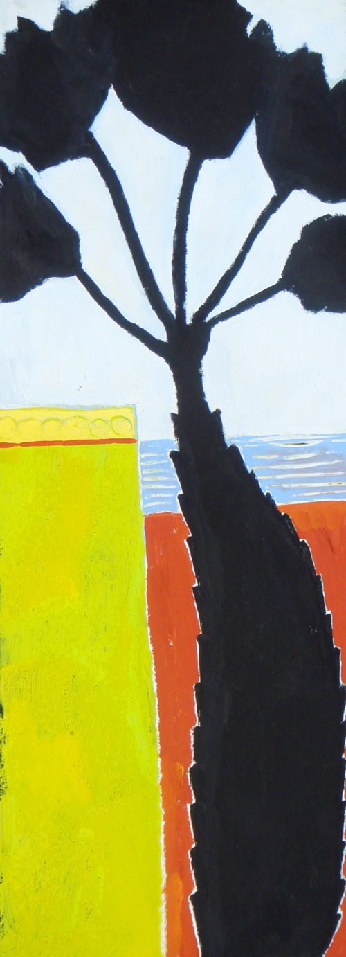 Palme, 2007 – 2008, Gouache auf Papier, 40 x 15 cm, Malerei aus der Serie «Palmen und andere Bäume»