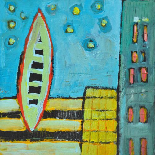 Am Strand, 2011, Acryl auf MDF, 15 x 15 cm, Malerei aus der Serie «Sommerland»