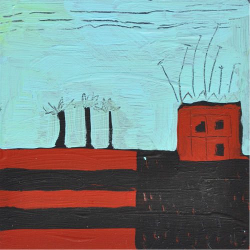 Häuser, 2011, Acryl auf MDF, 15 x 15 cm, Malerei aus der Serie «Sommerland»