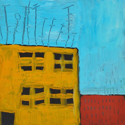 Häuser, 2011, Acryl auf MDF, 15 x 15 cm, Malerei aus der Serie «Sommerland»