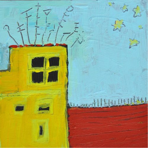 Häuser, 2011, Acryl auf MDF, 15 x 15 cm, Malerei aus der Serie «Sommerland»