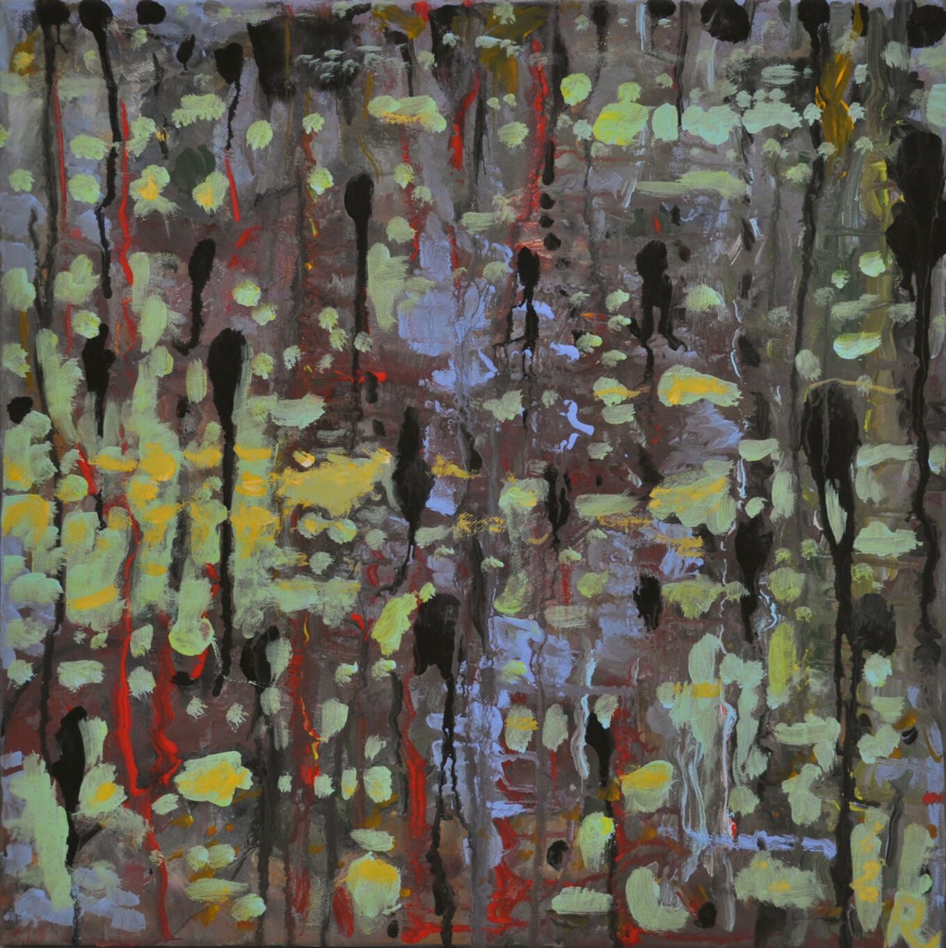 Tropfen, 2013, Acryl auf Leinwand, 40 x 40 cm, Malerei aus der Serie «Tropfen»