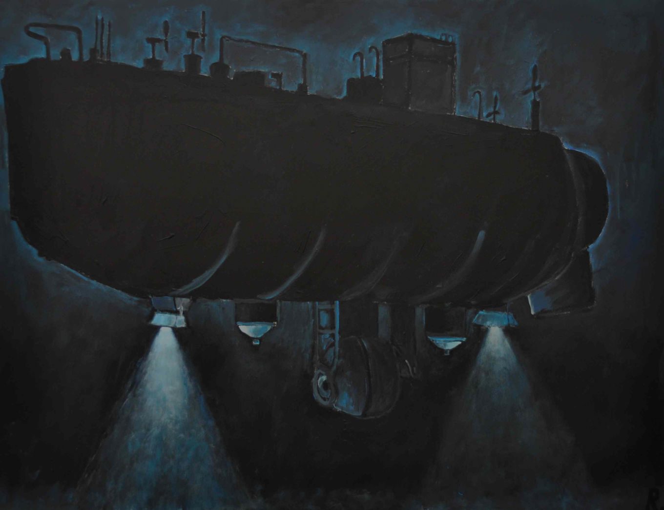 Ausstellungsansicht: Archebarkeschiff, Oxyd Winterthur, 22. März – 19. April 2015: Archebarkeschiff, 2013, Acryl auf Leinwand, 89 x 116 cm
