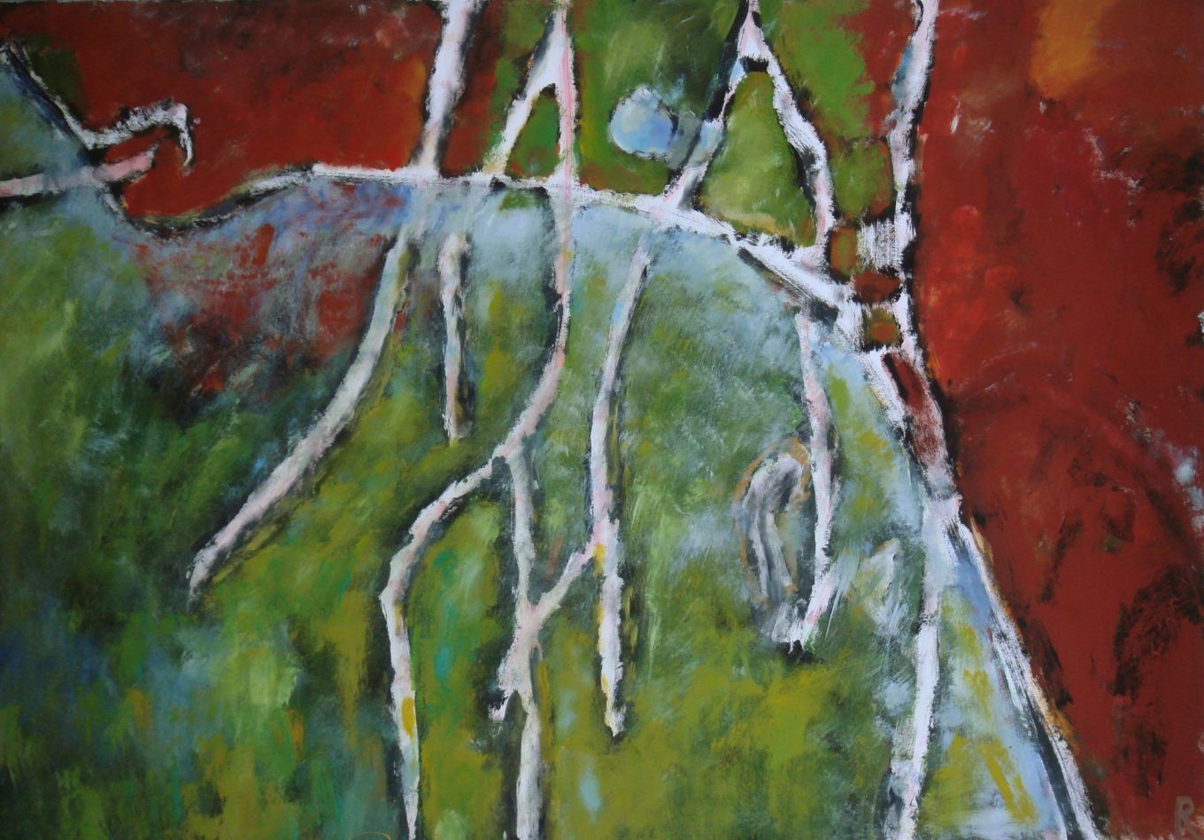Am Ufer, 2007, Gouache auf Papier, 70 x 100 cm, Malerei aus der Serie «Natur»