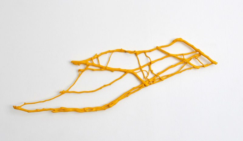 Gelb, 2014, Efeuwurzel, Acryl, 35 x 110 x 5 cm, Werk aus der Serie «Efeu»