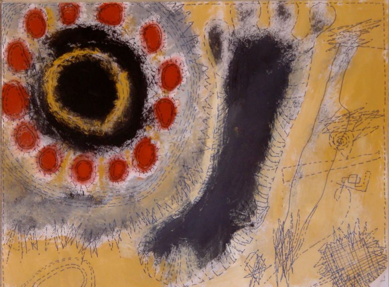 Geflickte Welt, 2006, Tuschestift, Aquarell auf Papier, Zeichnung aus der Serie «Geflickte Welt»