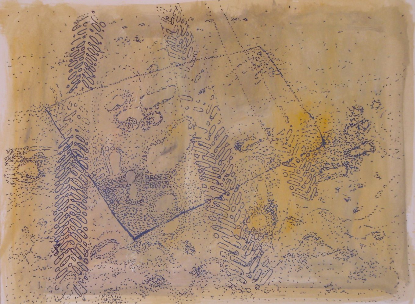 Geflickte Welt, 2006, Tuschestift, Aquarell auf Papier, Zeichnung aus der Serie «Geflickte Welt»