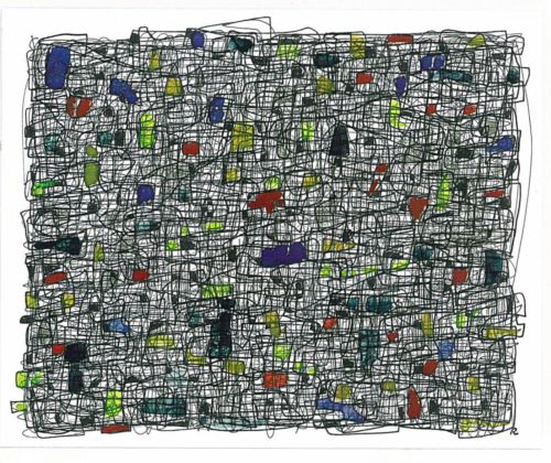 Lebensfäden, 2003, Tuschestift auf Papier, 19 x 24 cm, Zeichnung aus der Serie «Lebensfäden»
