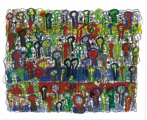 Lebensfäden, 2003, Tuschestift auf Papier, 19 x 24 cm, Zeichnung aus der Serie «Lebensfäden»
