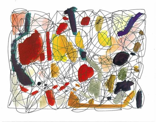 Lebensfäden, 2003, Tuschestift auf Papier, 19 x 24 cm, Zeichnung aus der Serie «Lebensfäden»