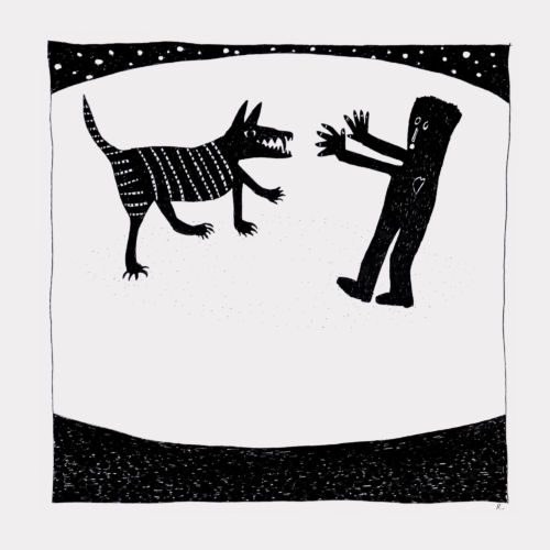 Bedrohung, 2011, Tuschestift auf Papier, 30 x 30 cm, Zeichnung aus der Serie «Träume»