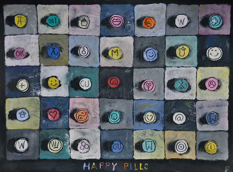Pillen, 2013, Tempera auf Papier, 23 x 30,5 cm, Malerei aus der Serie «Abschied von Hawaii»