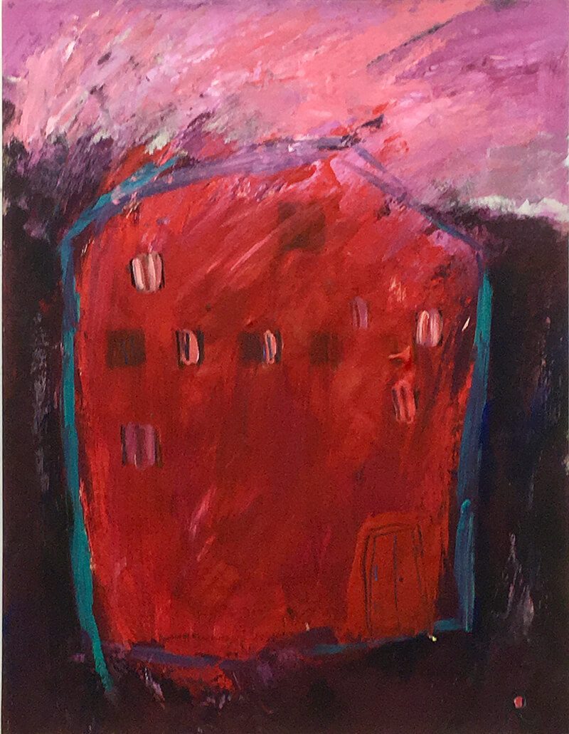 Rotes Haus, 2018, Gouache auf Papier, 64,5 x 50 cm, Malerei aus der Serie «Häuser»