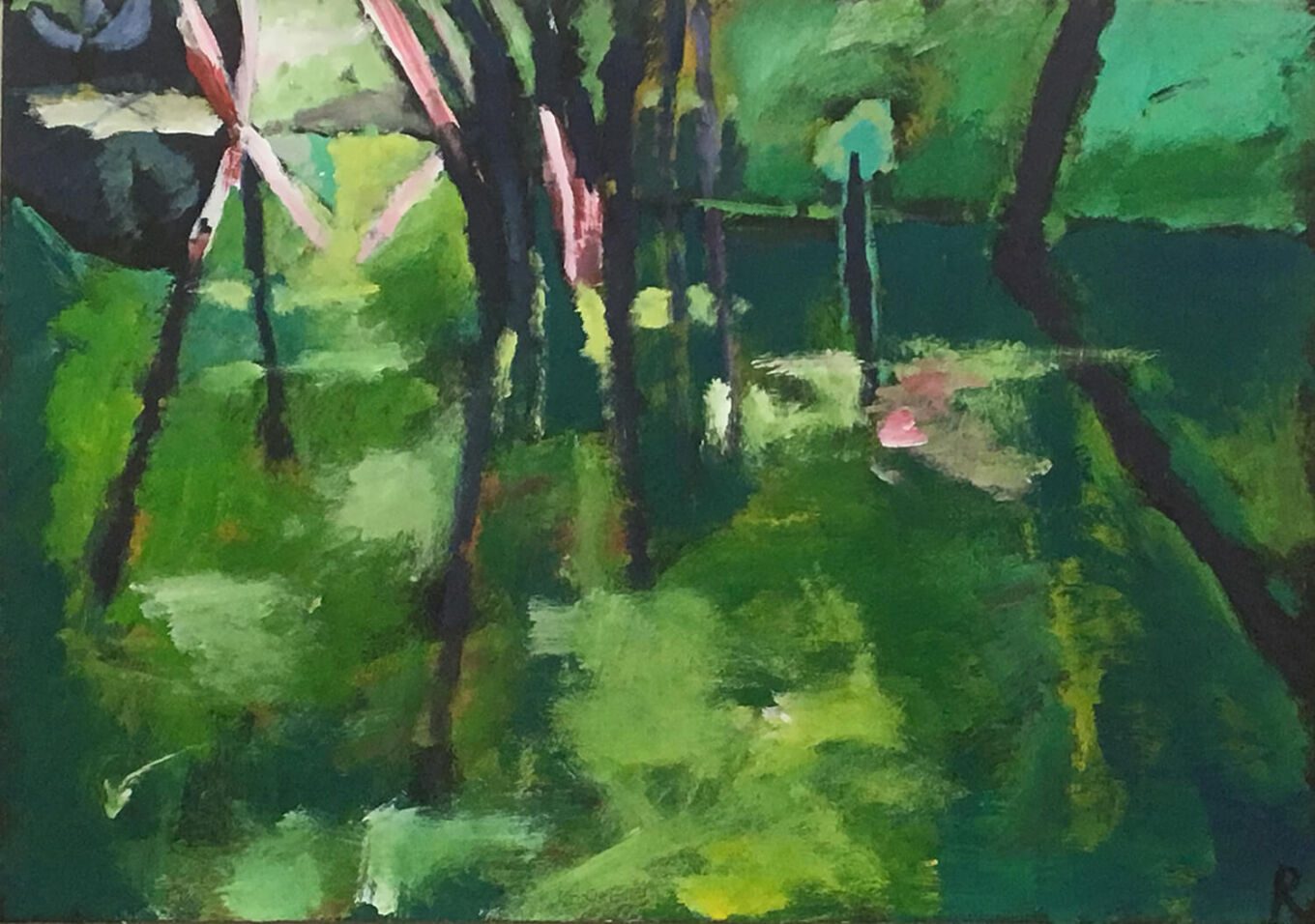 Am Teich, 2016, Gouache auf Papier, 70 x 100 cm, Malerei aus der Serie «Italien»