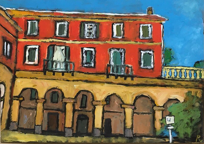 Pontedassio, 2020, Gouache auf Papier, 50 x 70 cm, Malerei aus der Serie «Italien»