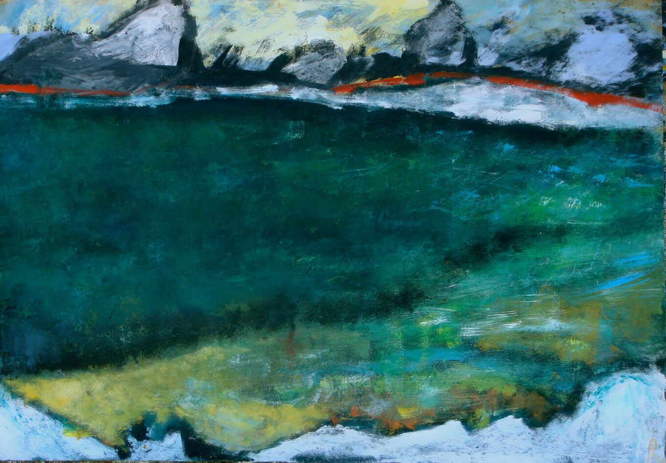 Tanaro, 2015, Gouache auf Papier, 70 x 100 cm, Malerei aus der Serie «Italien»