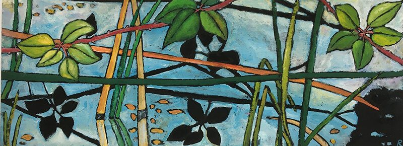 Am Teich, 2019, Tempera auf Papier, 15 x 40 cm, Malerei aus der Serie «Italien»