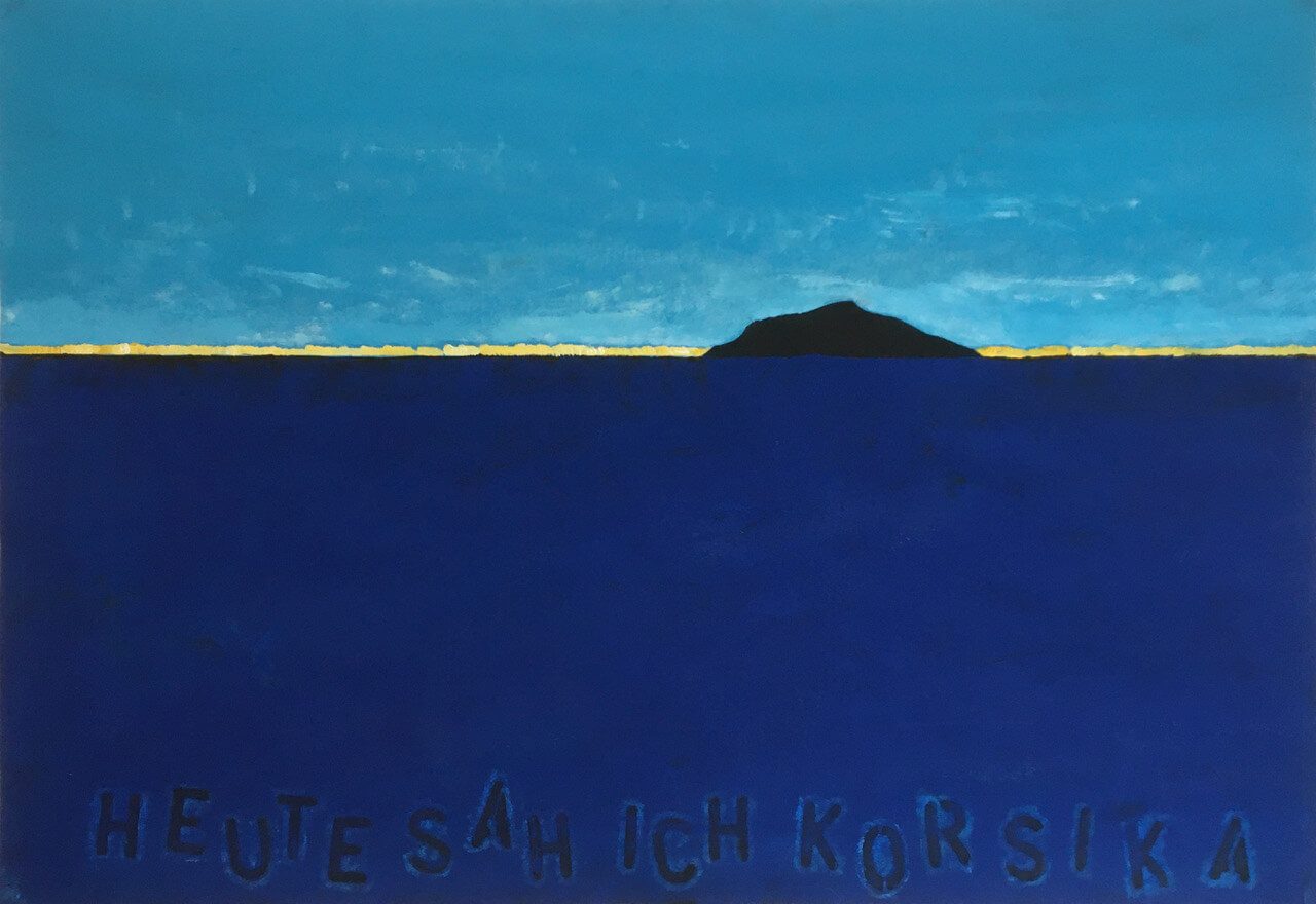 Heute sah ich Korsika, 2021, Gouache auf Papier, 70 x 100 cm, Malerei aus der Serie «Italien»